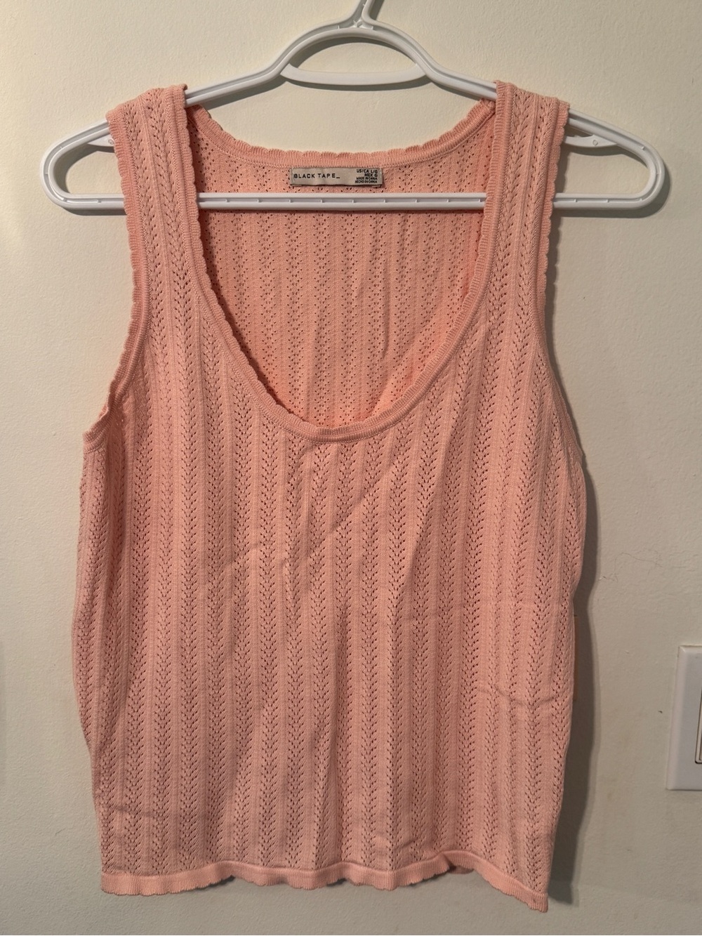 Black Tape_ Peach-Pink Knit Tank Top
